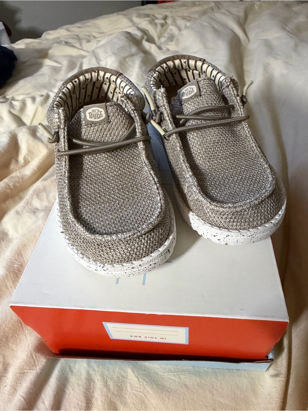 Hey Dude Kids Slip-On Sneakers in Taupe Knit